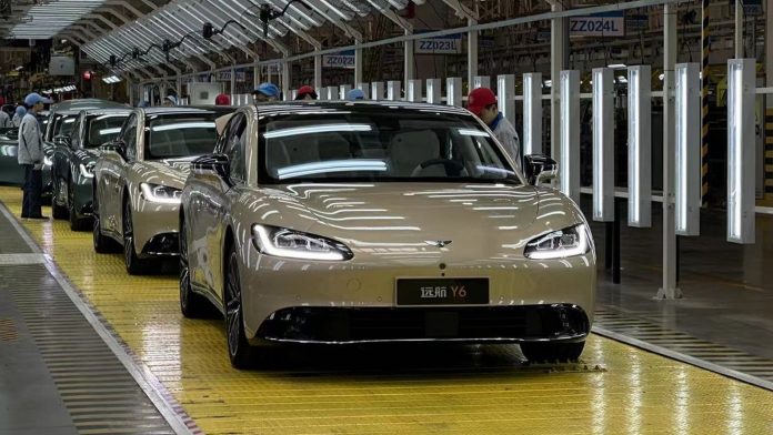 Dayun’s Yuanhang Y6 EV sedan rolls off the production line. Nio ET7 rival