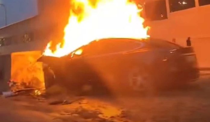 Tesla Model S caught fire after hitting road pile in Sichuan province of China