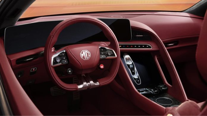 Interior of the mass-production MG Cyberster unveiled in China. To hit the market this year