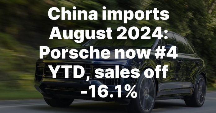 China imports August 2024: Porsche now #4 YTD, sales off -16.1%