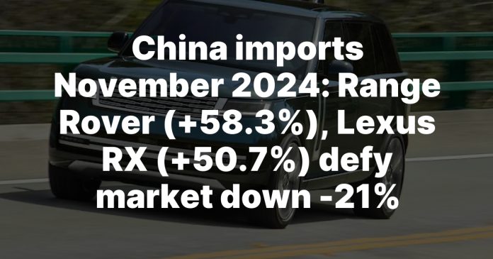 China imports November 2024: Range Rover (+58.3%), Lexus RX (+50.7%) defy market down -21%